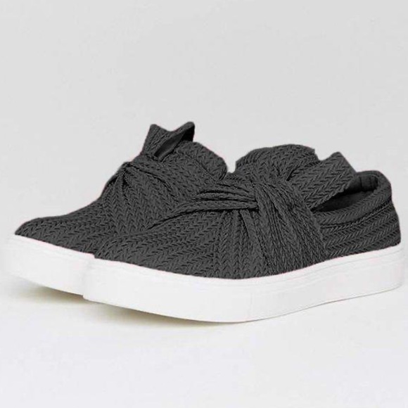 JOLIMALL Women Knitted Twist Slip On Sneaker - Picture 3 of 4